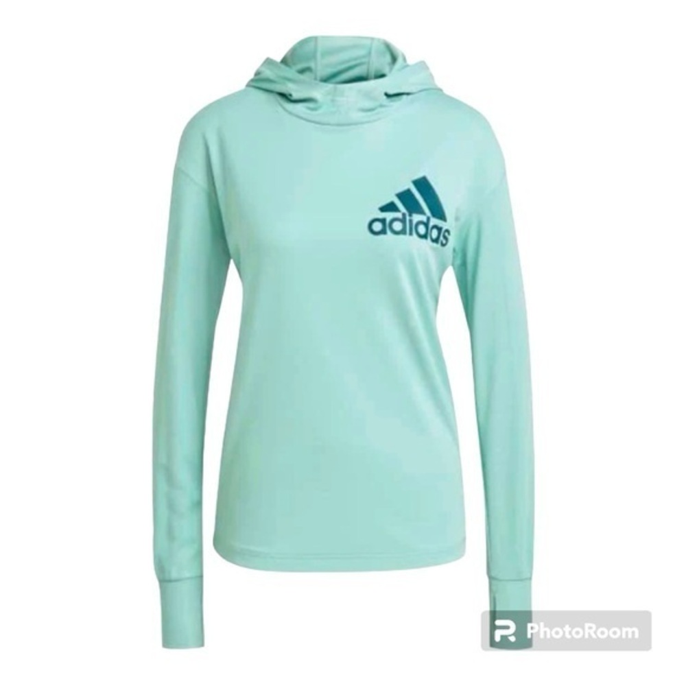 ADIDAS Aeroready Lightweight Long Sleeve Hoodie Tee Hazy Green/Wild Teal ‎ Small